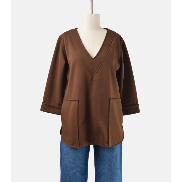 Vintage 70s Brown Deep V Neck Top with Pockets by Toni Todd size M - Picture 2 of 6